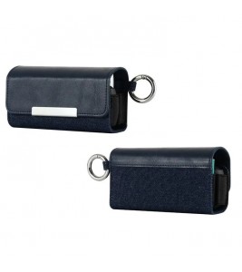 Case for IQOS 3 / 3 Duo , PU Leather Electronic Cigarette Storage Bag with Hook - Sapphire+Denim Dark Blue