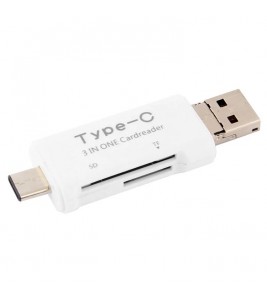 3 in 1 Type C + USB + Micro USB TF/Micro SD & SD Card Reader - White