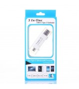 3 in 1 Type C + USB + Micro USB TF/Micro SD & SD Card Reader - White