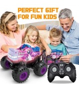 KY-S208A 1 / 20 Remote Control Car Cartoon Kids Stunt Car Toy with Light and Music - Purple