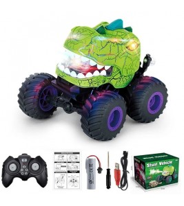 KY-S203A Cracked Pattern 1 / 20 Remote Control Toy Car Light Music Mist Spray Function Dinosaur Head Stunt Car - Green