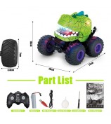 KY-S203A Cracked Pattern 1 / 20 Remote Control Toy Car Light Music Mist Spray Function Dinosaur Head Stunt Car - Green