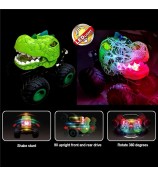 KY-S203A Cracked Pattern 1 / 20 Remote Control Toy Car Light Music Mist Spray Function Dinosaur Head Stunt Car - Green