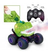 KY-S203A Cracked Pattern 1 / 20 Remote Control Toy Car Light Music Mist Spray Function Dinosaur Head Stunt Car - Green