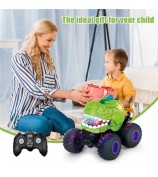 KY-S203A Cracked Pattern 1 / 20 Remote Control Toy Car Light Music Mist Spray Function Dinosaur Head Stunt Car - Green