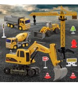 666-31 5-Pieces Construction Truck Toys with Crane + Electric RC Cars Engineering Vehicle Sets