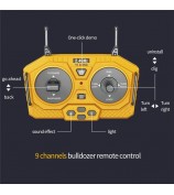 BC1045 Alloy RC Bulldozer 1 / 24 Scale 2.4G 9-Channel Dozer Front Loader Toy Metal Construction Vehicle with Light Sound for Kids