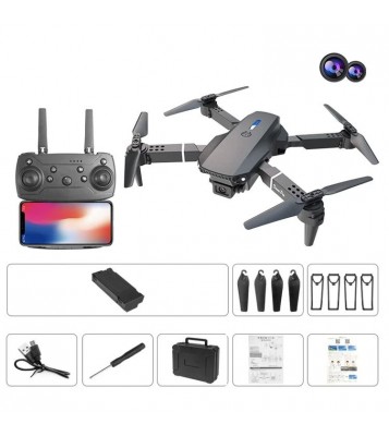 XKJ E88pro E525PRO Folding Drone 4K HD Dual Cameras Remote Control WiFi Transmission Video FPV Drones RC Quadcopters - Black