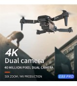 XKJ E88pro E525PRO Folding Drone 4K HD Dual Cameras Remote Control WiFi Transmission Video FPV Drones RC Quadcopters - Black