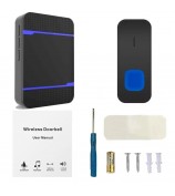 N15K-B IP55 Waterproof Wireless Doorbell Kit 2 Transmitter + 2 Receivers Doll Bell with 55 Chimes 5 Level Volume for Home - Black / EU Plug