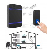 N15K-B IP55 Waterproof Wireless Doorbell Kit 2 Transmitter + 2 Receivers Doll Bell with 55 Chimes 5 Level Volume for Home - Black / EU Plug