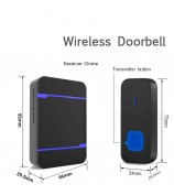 N15K-B IP55 Waterproof Wireless Doorbell Kit 2 Transmitter + 2 Receivers Doll Bell with 55 Chimes 5 Level Volume for Home - Black / EU Plug