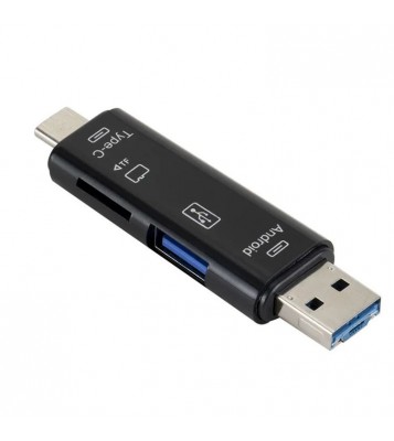 5 in 1 Multifunction Micro USB Type-C TF Card Reader OTG Adapter - Black
