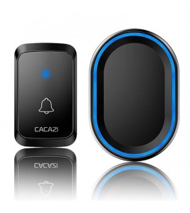 CACAZI 300m Range Wireless Remote Doorbell 58 Tune Songs Chime Waterproof Smart Door Bell - Black/US Plug