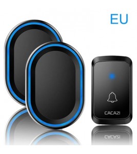 CACAZI Wireless Remote Doorbell, Waterproof Wall Plug-in Cordless Door Chime with 300m Range and 58 Tune Songs - 1 Transmitter + 2 Receivers/EU Plug