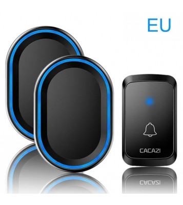 CACAZI Wireless Remote Doorbell, Waterproof Wall Plug-in Cordless Door Chime with 300m Range and 58 Tune Songs - 1 Transmitter + 2 Receivers/EU Plug