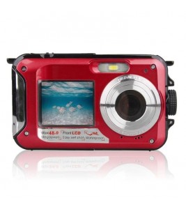 HD368 Waterproof Digital Camera Full HD 2.7K 48MP 16X Underwater Camera with Dual Screen - Red