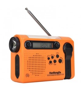 HANRONGDA Outdoor Emergency Radio Light Portable AM FM SW Radio with LED Flashlight 2000mAh Battery SOS Alarm Solar Powered Hand Crank Radio - Orange