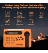 HANRONGDA Outdoor Emergency Radio Light Portable AM FM SW Radio with LED Flashlight 2000mAh Battery SOS Alarm Solar Powered Hand Crank Radio - Orange