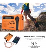 HANRONGDA Outdoor Emergency Radio Light Portable AM FM SW Radio with LED Flashlight 2000mAh Battery SOS Alarm Solar Powered Hand Crank Radio - Orange