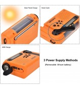 HANRONGDA Outdoor Emergency Radio Light Portable AM FM SW Radio with LED Flashlight 2000mAh Battery SOS Alarm Solar Powered Hand Crank Radio - Orange