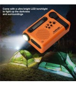 HANRONGDA Outdoor Emergency Radio Light Portable AM FM SW Radio with LED Flashlight 2000mAh Battery SOS Alarm Solar Powered Hand Crank Radio - Orange