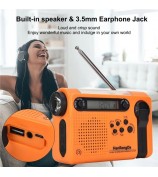 HANRONGDA Outdoor Emergency Radio Light Portable AM FM SW Radio with LED Flashlight 2000mAh Battery SOS Alarm Solar Powered Hand Crank Radio - Orange