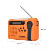 HANRONGDA Outdoor Emergency Radio Light Portable AM FM SW Radio with LED Flashlight 2000mAh Battery SOS Alarm Solar Powered Hand Crank Radio - Orange